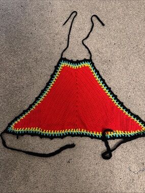 Garage Crochet Halter Top in Red with Black Trim